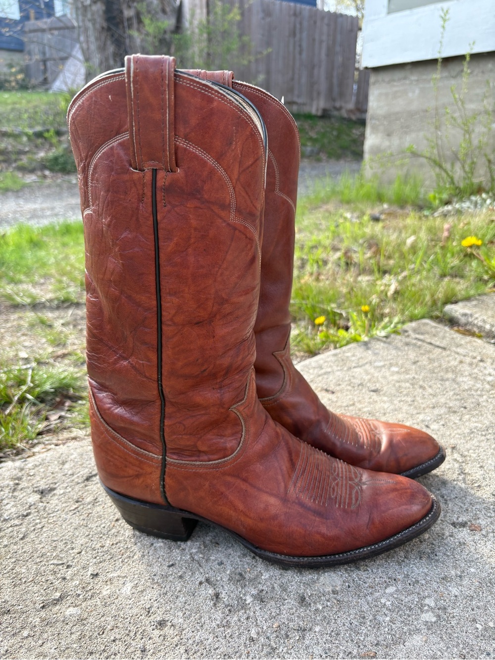 Tony Lama Two-Tone Brown Leather Cowboy Boots